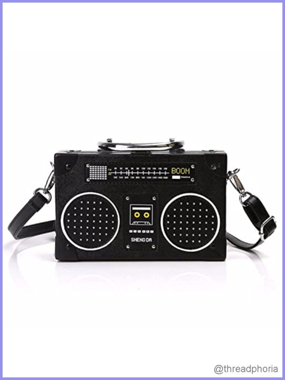 Vegan PU Leather Vintage Radio Shaped Crossbody Bag with Detachable Strap